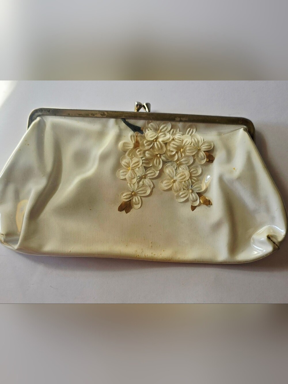 Vintage Ivory Floral Applique Clutch
